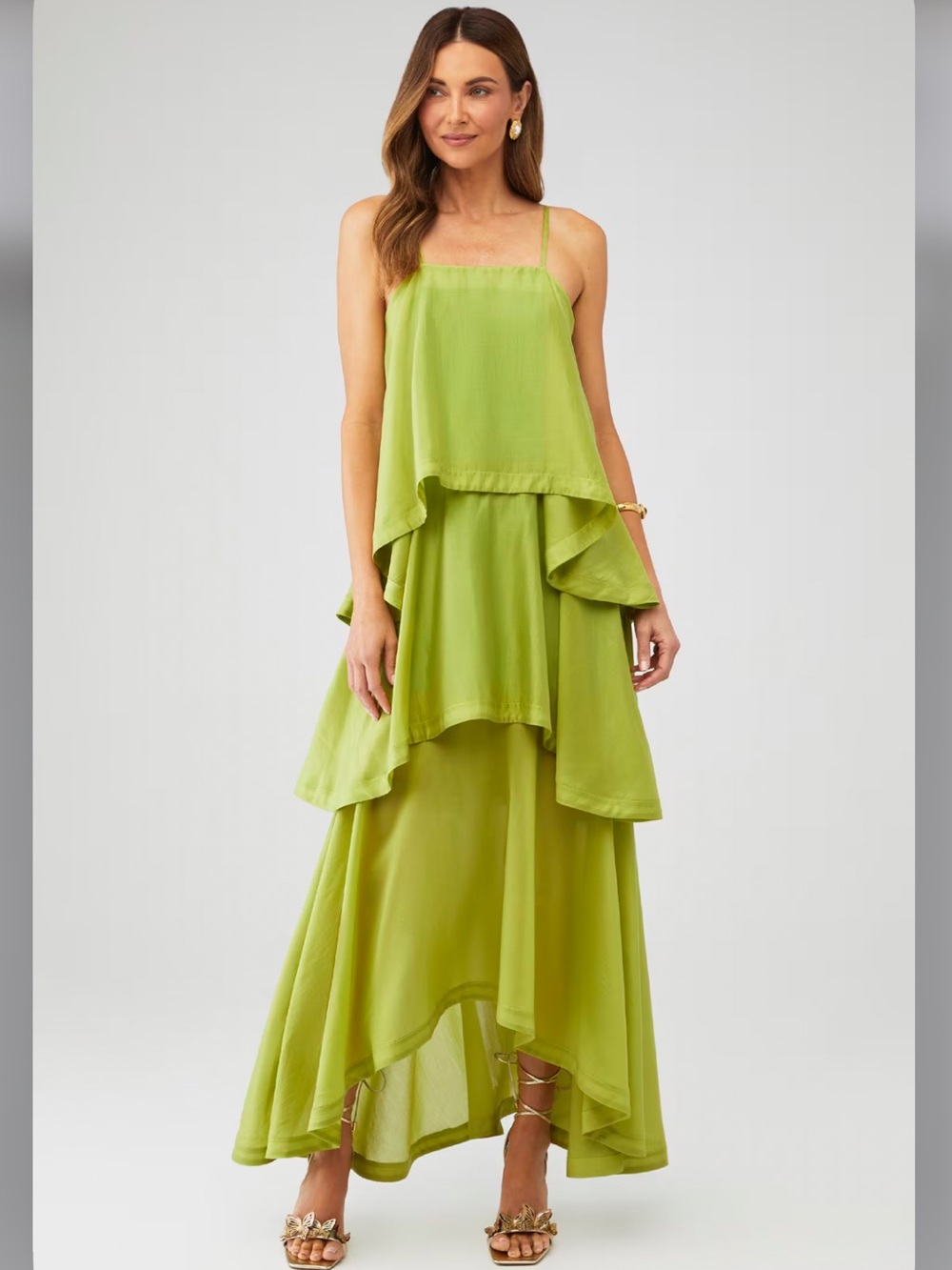 ELLIATT Wren Maxi Dress Green Tiered Wedding Guest Gala Evening Size Small